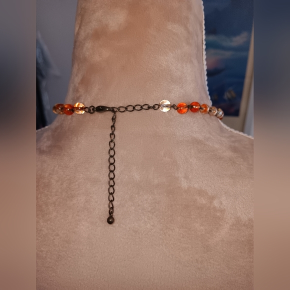 Vintage~Y2K Multi Charm Orange Bronze Floral Beaded Necklace - Picture 5 of 9